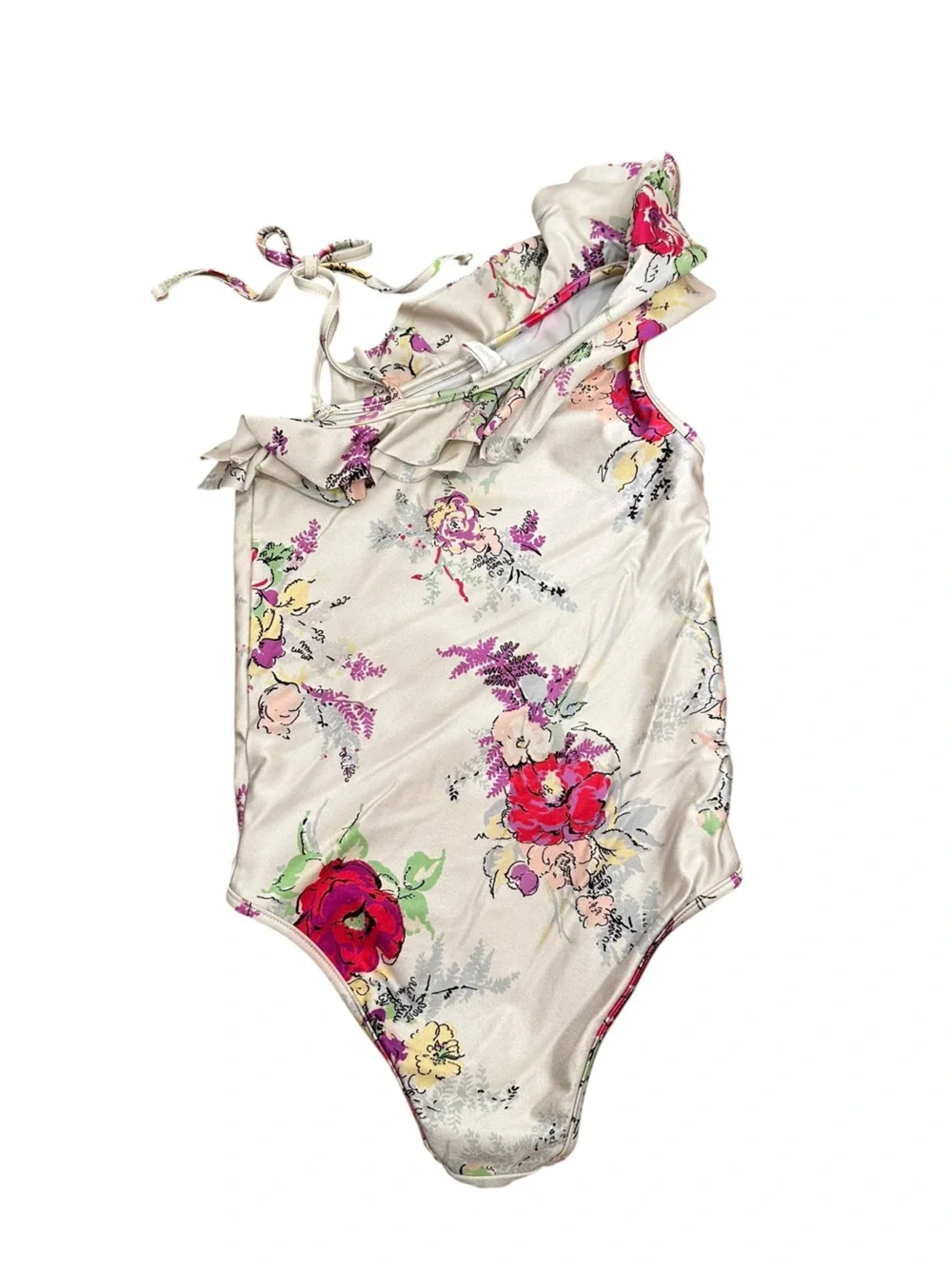 Zimmermann Garden Floral Girls' One-Shoulder Floral Swimsuit - Cream